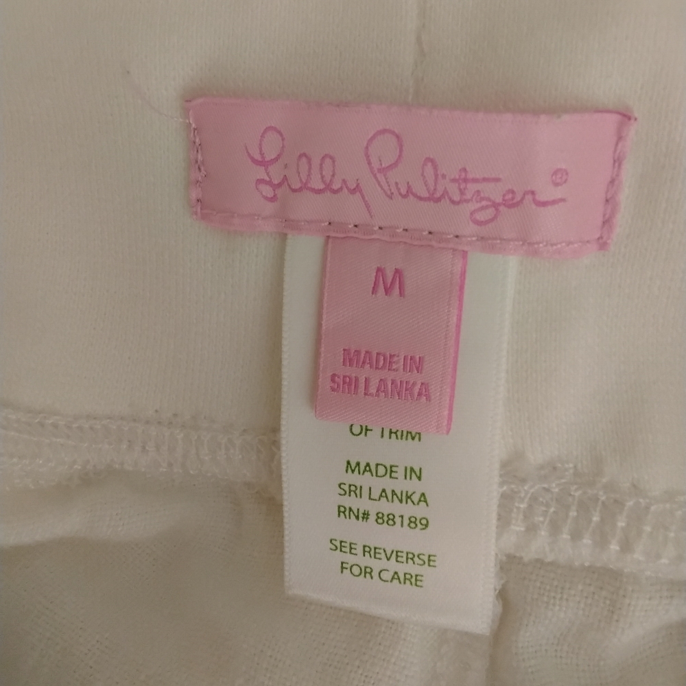 Lilly Pulitzer Medium White Wide Leg Pants Women’s Drawstring Waist Resort Wear” - Picture 3 of 4